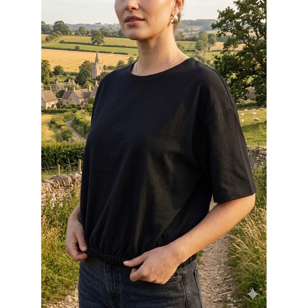 INC International Concepts Black Cotton Bubble Hem Top XL NWT
